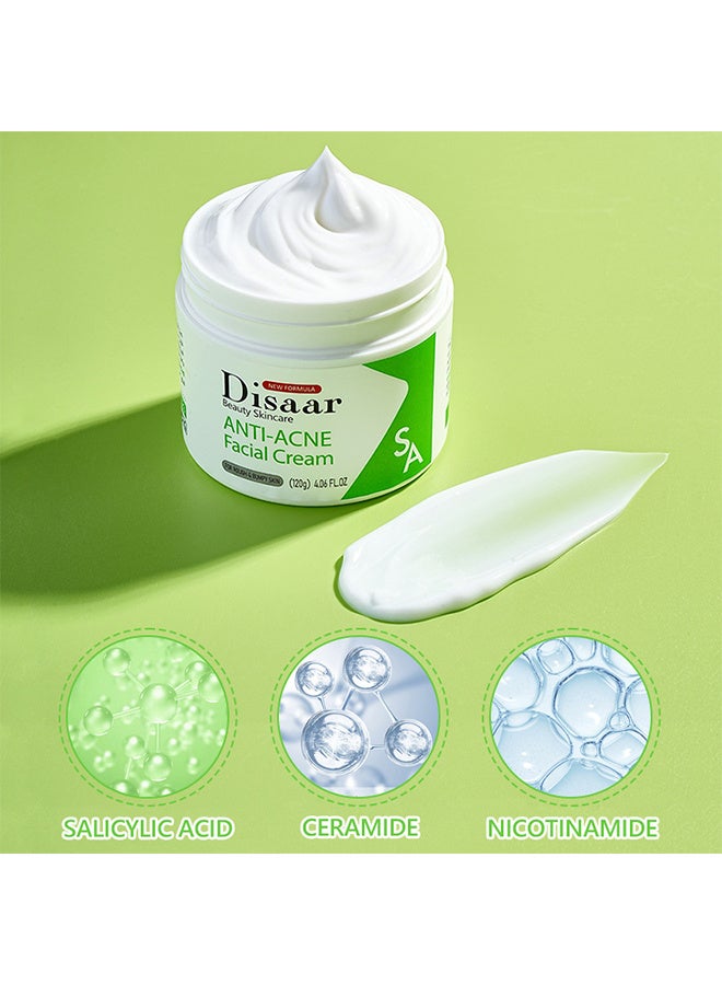 Disaar Salicylic Acid And Ceramide Anti-acne Facial Cream, Rapid Clearing Breakout Overnight Face Blemish Treatment Moisturizer, Pore Shrinkage Acne Skin Improves Acine Scars Motsturizing, Suitable For Acne Prone Skin, 120G - Image 3