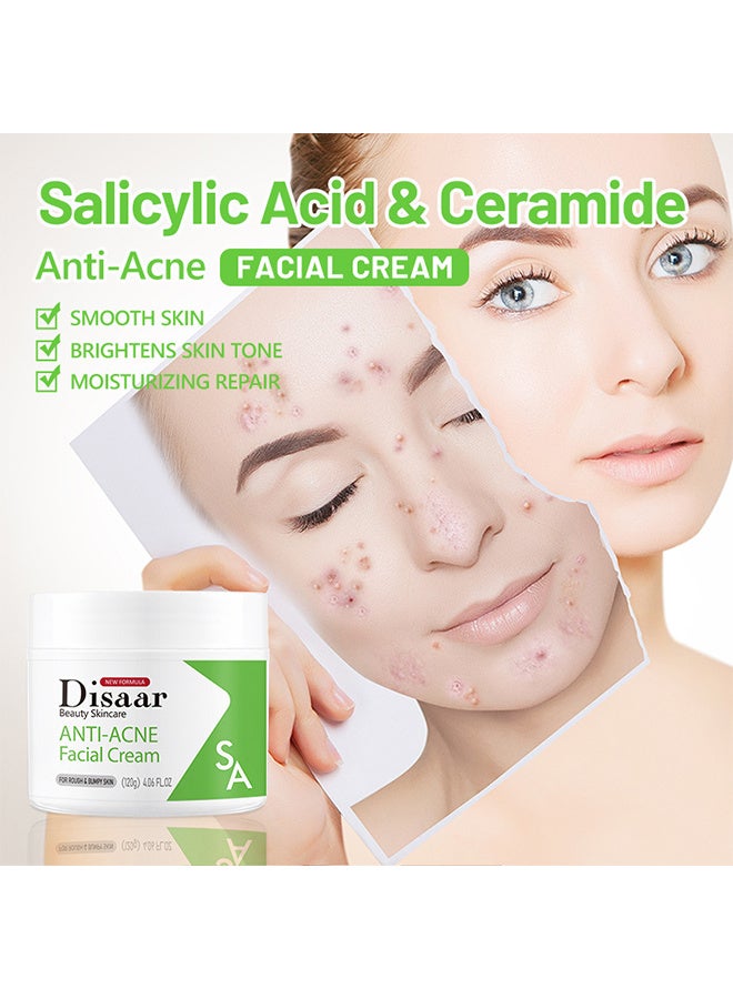 Disaar Salicylic Acid And Ceramide Anti-acne Facial Cream, Rapid Clearing Breakout Overnight Face Blemish Treatment Moisturizer, Pore Shrinkage Acne Skin Improves Acine Scars Motsturizing, Suitable For Acne Prone Skin, 120G - Image 2