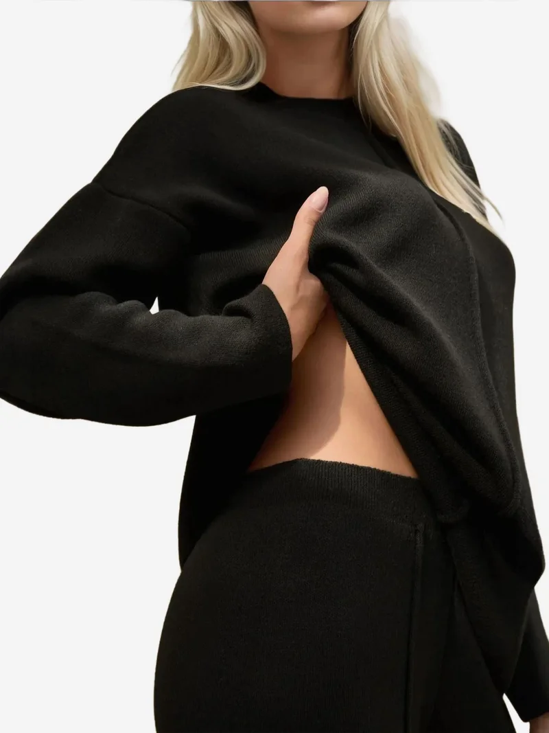 HICCUP Black Long Sweater & High Waist Wide Leg Knit Co-Ord Set for Women | Best Price UAE