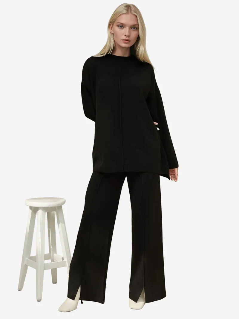 Long Sweater & High Waist Wide Leg Knit Co-Ord Set