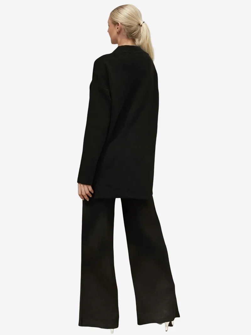 Hiccup Black Long Sweater & High Waist Wide Leg Knit Co-Ord Set for Women | Best Price UAE