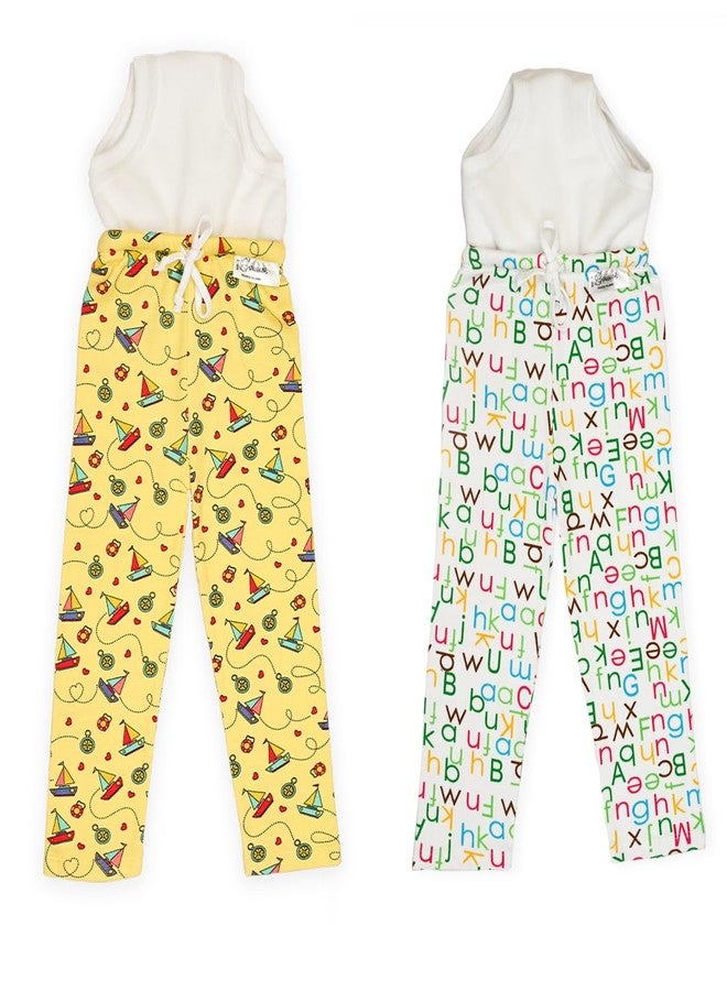 Snugkins Diaper Pants | Potty Training Pajamas for Toddlers, Boys and Girls.100% Cotton. (Alphabet & Boat - Pack 2, Size -4, 4 Years-5 Years) - Image 1