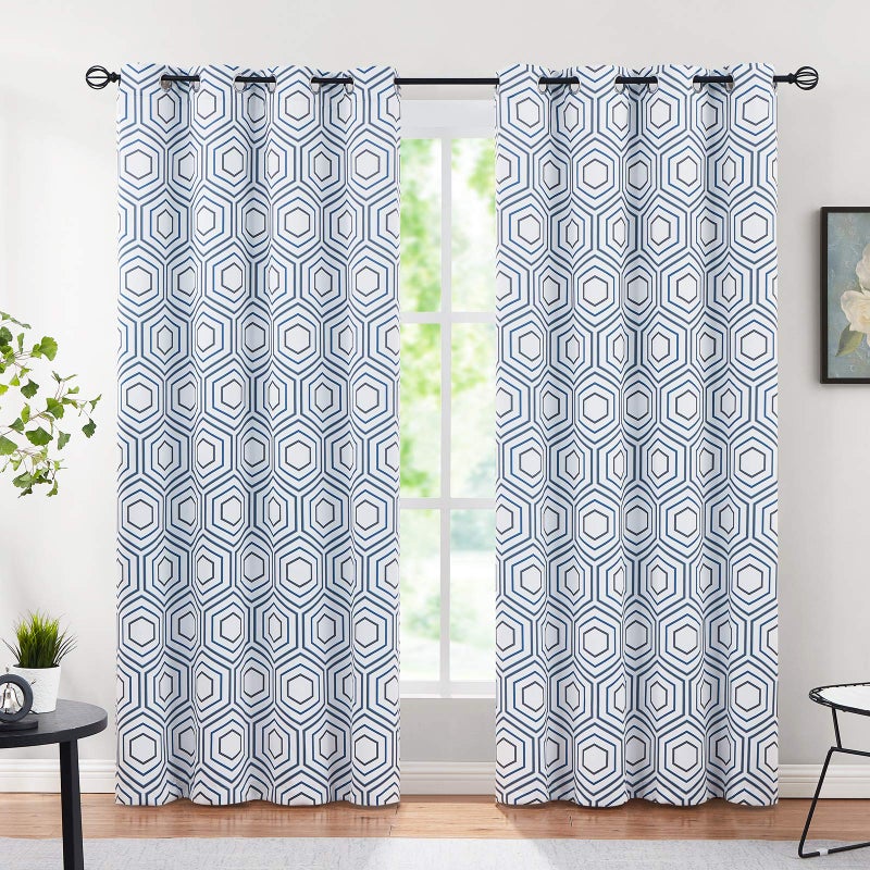 Urban Lotus 80 Blackout Window Curtains for Bedroom 95 Thermal Insulated Energy Saving Draperies for Bedroom Living Room Geo Moroccan Print Window Treatment Sets for Office BlueWhite 52 W 2pcs Grommet Top