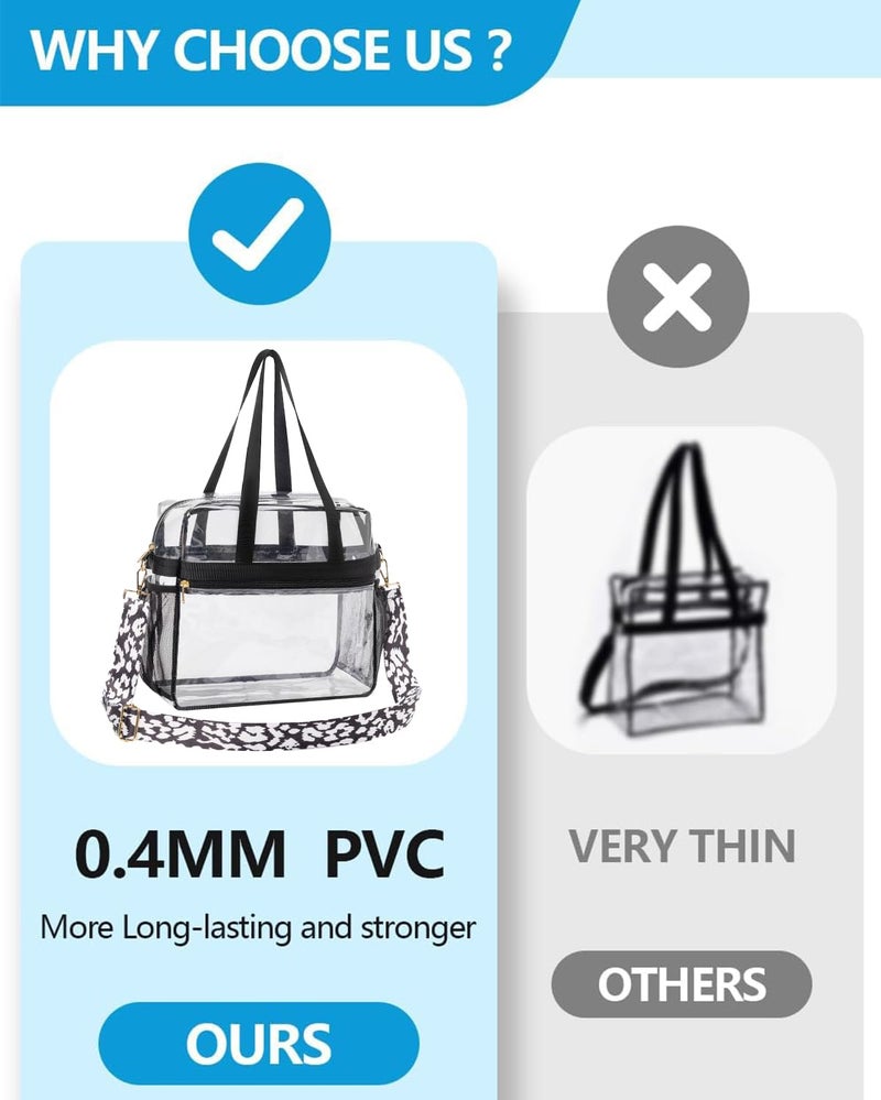 Paxiland Clear Bag for Stadium Events 12x6x12, Clear Tote Bag with Reinforced Strap, Transparent Bag for Sports Concert - Cow Strap - Image 5