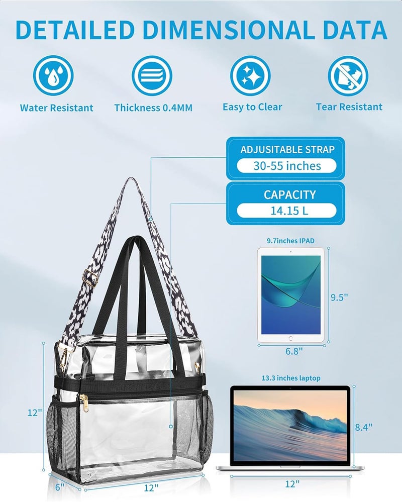 Paxiland Clear Bag for Stadium Events 12x6x12, Clear Tote Bag with Reinforced Strap, Transparent Bag for Sports Concert - Cow Strap - Image 4