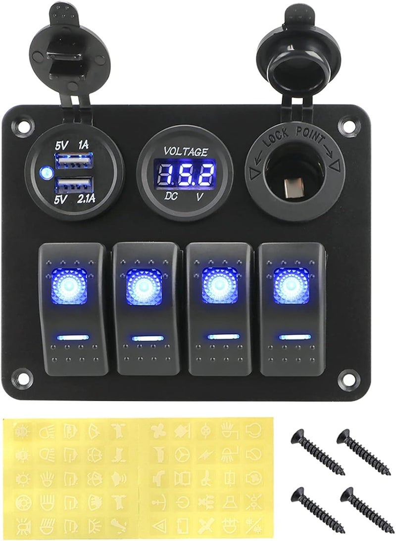 Wivplex 4 Gang Rocker Switch Panel with Digital Voltmeter - Image 1