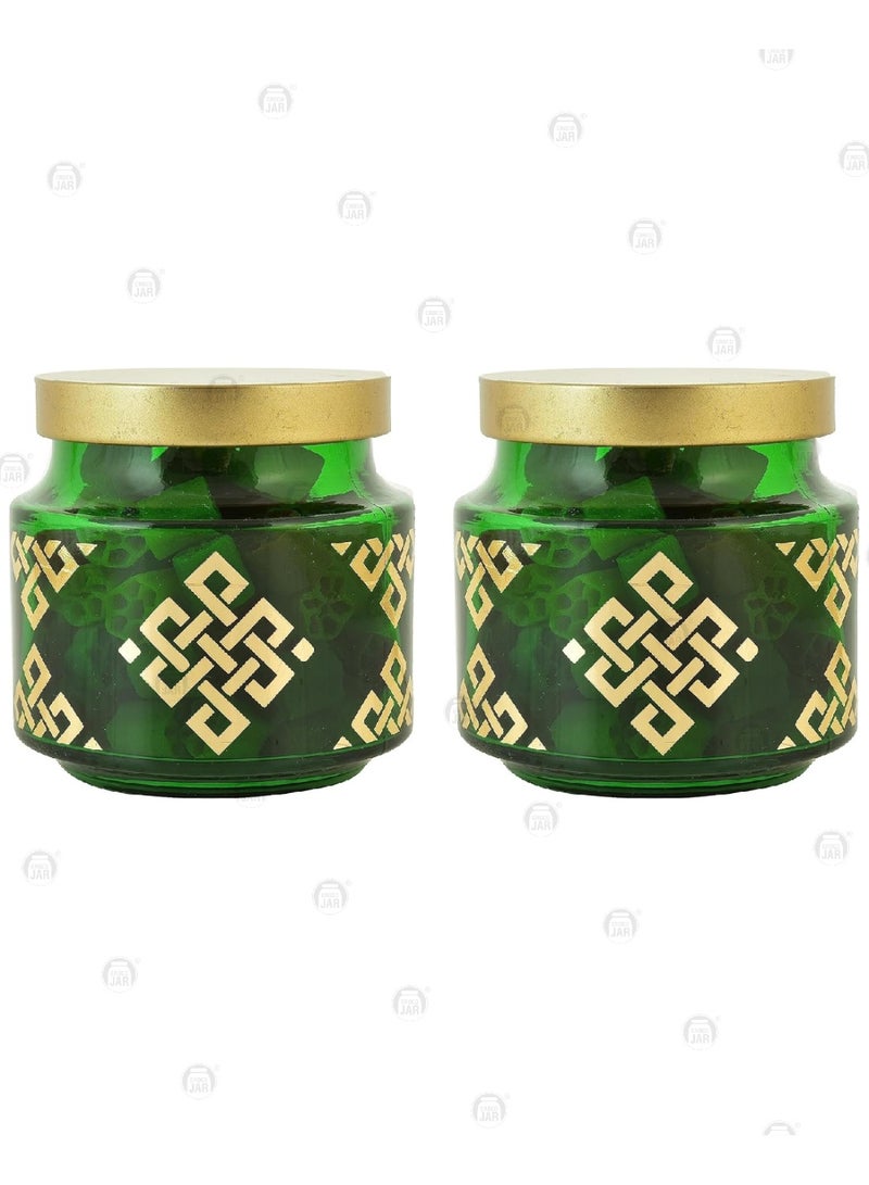 CROCO JAR Premium Color Coated & Printed Design 600 ML REJOICE TR GREEN CHEX WITH GOLDEN CAP-2 PCS - Image 1