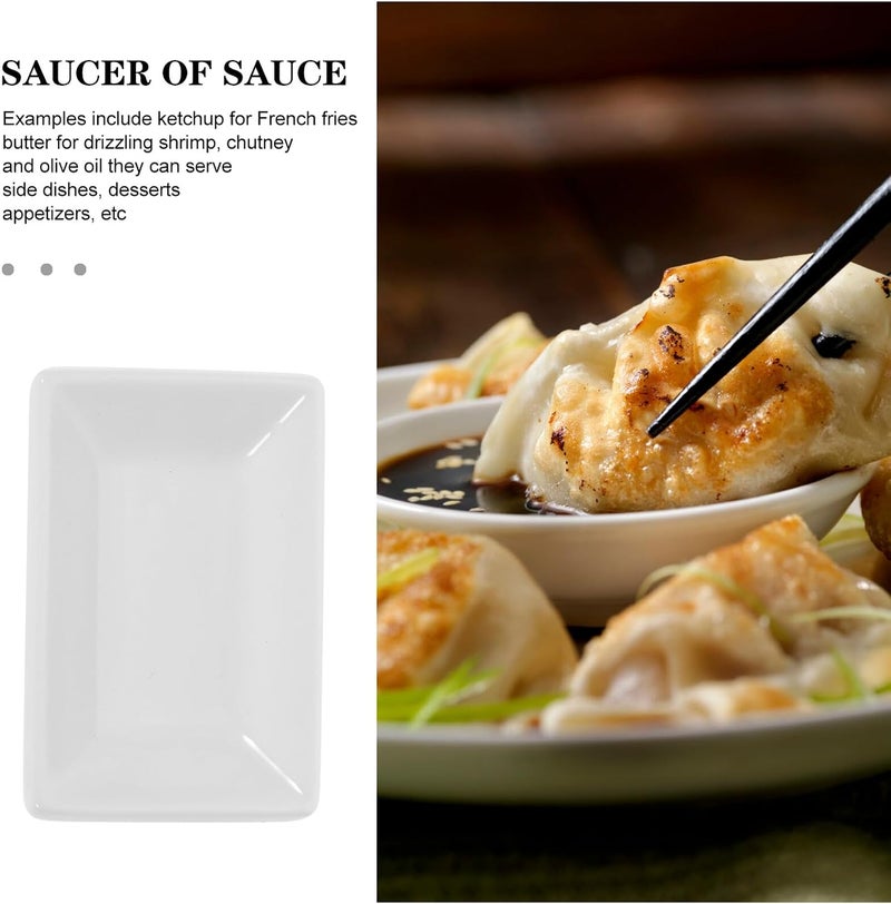 White Ceramic Sauce Dishes Rectangular Appetizer Trays for Soy Sauce, Dips, Dressings, Ketchup, BBQ, Sushi, Dumpling - Image 5
