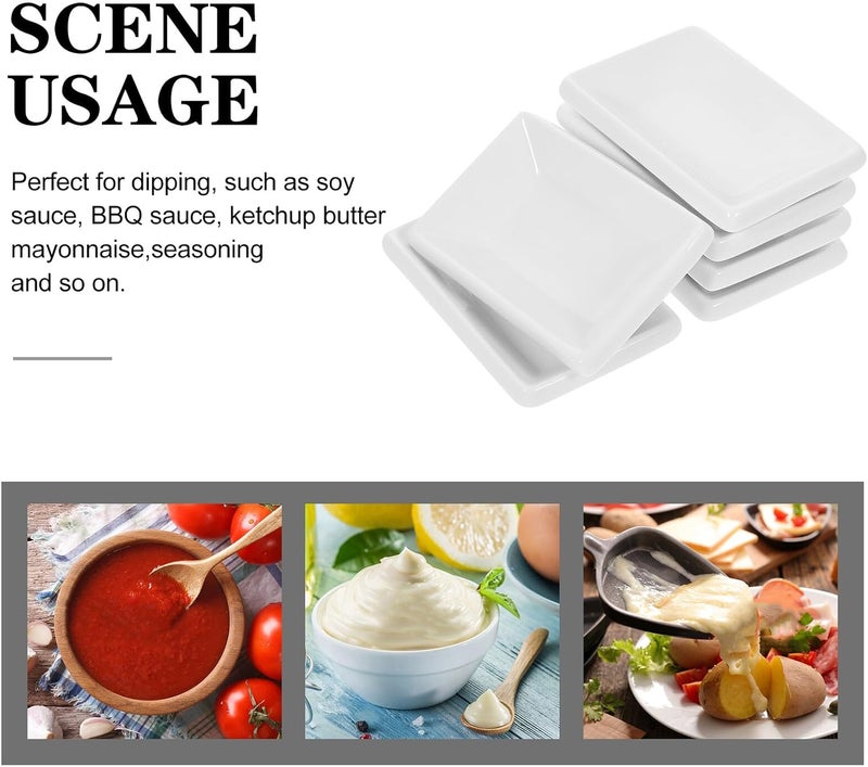 White Ceramic Sauce Dishes Rectangular Appetizer Trays for Soy Sauce, Dips, Dressings, Ketchup, BBQ, Sushi, Dumpling - Image 3