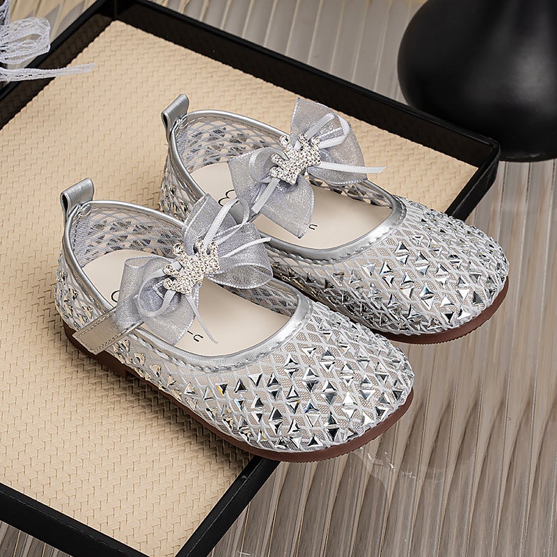 Girls'' Princess Shoes, Summer Breathable Sandals for Baby Girls, Bow-Knot Mary Jane Shoes, Soft-Soled Performance Shoes, Silver Single Shoes - Image 4