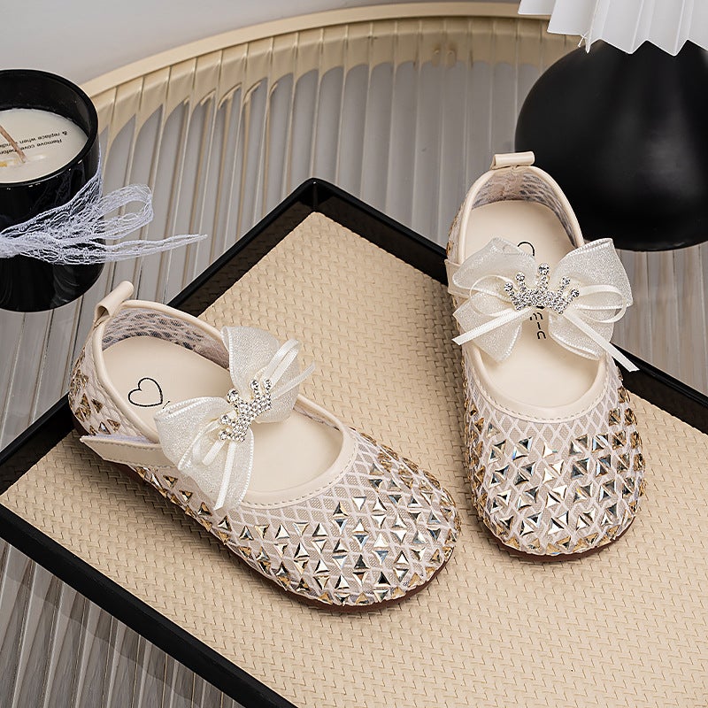 Girls'' Princess Shoes, Summer Breathable Sandals for Baby Girls, Bow-Knot Mary Jane Shoes, Soft-Soled Performance Shoes, Silver Single Shoes - Image 3