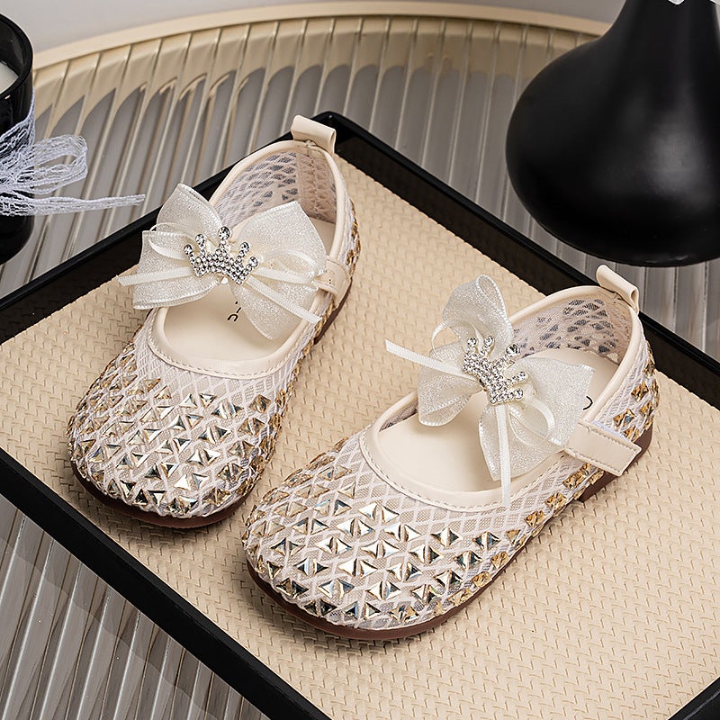 Girls'' Princess Shoes, Summer Breathable Sandals for Baby Girls, Bow-Knot Mary Jane Shoes, Soft-Soled Performance Shoes, Silver Single Shoes - Image 1