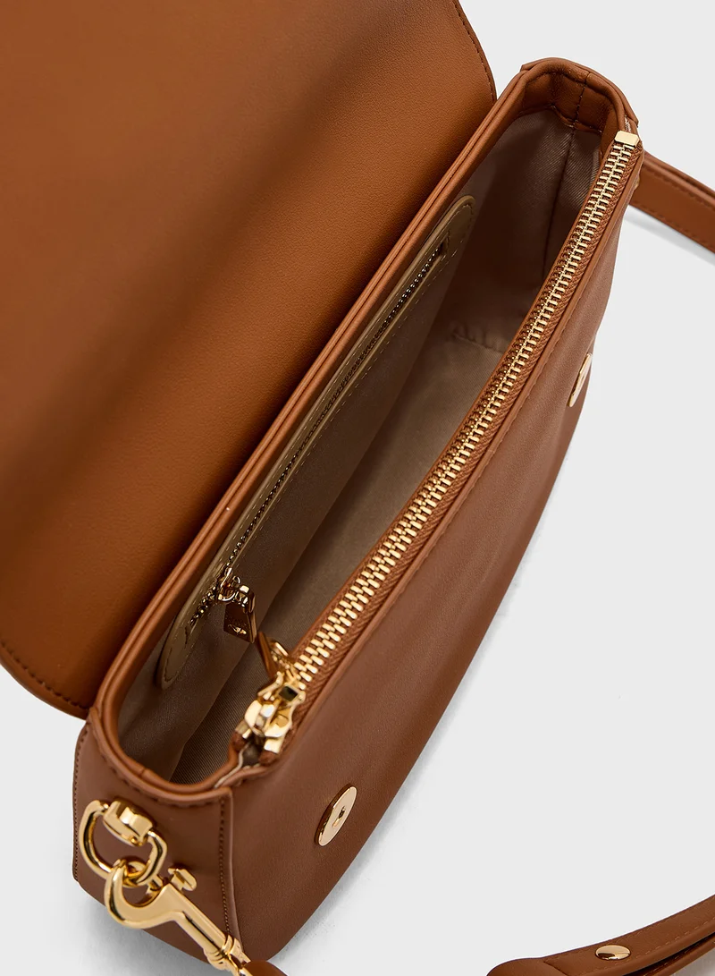 Love Moschino Logo Detailed Flap Over Crossbody