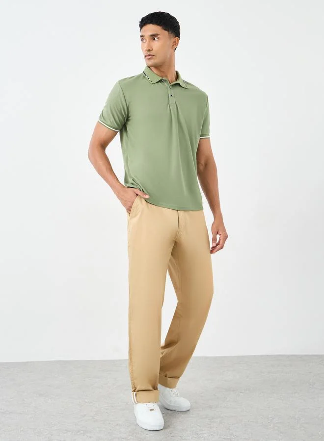ستايلي Styli Regular Fit Polo T-Shirt with Contrast Tipping Detail