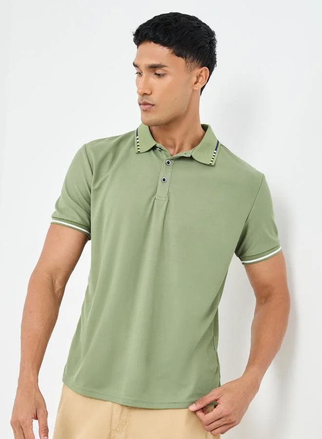 ستايلي Styli Regular Fit Polo T-Shirt with Contrast Tipping Detail