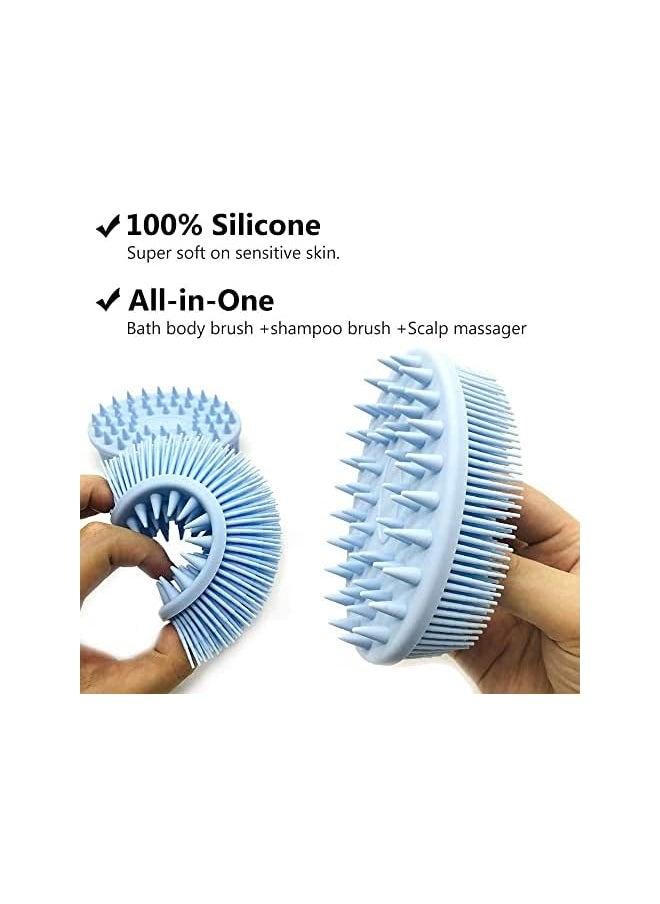 MAX MANA Secret Silicone Body Scrubber Exfoliating Brush 2 In 1 Bath And Shampoo Brush Scalp Massager Lathers Well Long Lasting Easy To Cleanand More Hygienic Than Traditional Loofah Blue  - Image 3
