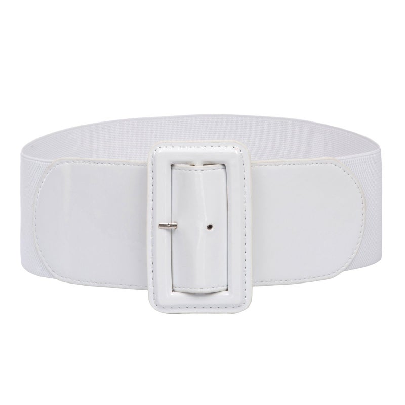 GRACE KARIN GRACE KARIN Ladies High Stretchy Waist Wide Patent Fashion Plain Leather Belt White L - Image 1