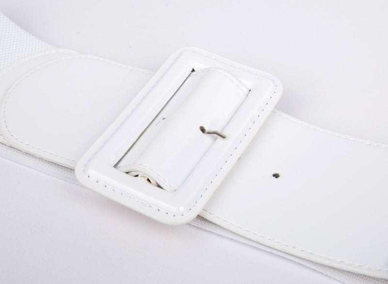 GRACE KARIN GRACE KARIN Ladies High Stretchy Waist Wide Patent Fashion Plain Leather Belt White L - Image 5