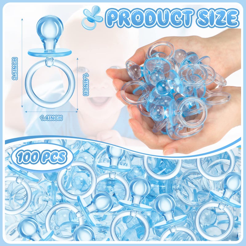 Coume 100 Pcs 2.5 Inch Baby Shower Pacifiers Acrylic Mini Baby Pacifiers Gifts Gender Reveal Party Favors for Gender Neutral Game Birthday Supplies(Blue) - Image 3