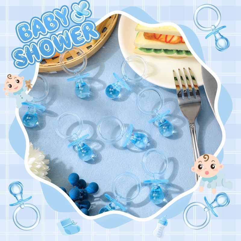Coume 100 Pcs 2.5 Inch Baby Shower Pacifiers Acrylic Mini Baby Pacifiers Gifts Gender Reveal Party Favors for Gender Neutral Game Birthday Supplies(Blue) - Image 4