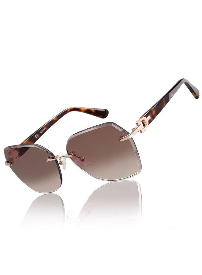 ZENOTTIC Oversized Rimless Sunglasses For Women Geometric Diamond Cutting Gradient Lens Uv Protection Fashion Shades Trendy - Image 1