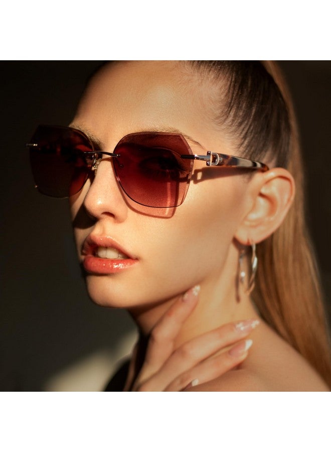 ZENOTTIC Oversized Rimless Sunglasses For Women Geometric Diamond Cutting Gradient Lens Uv Protection Fashion Shades Trendy - Image 2