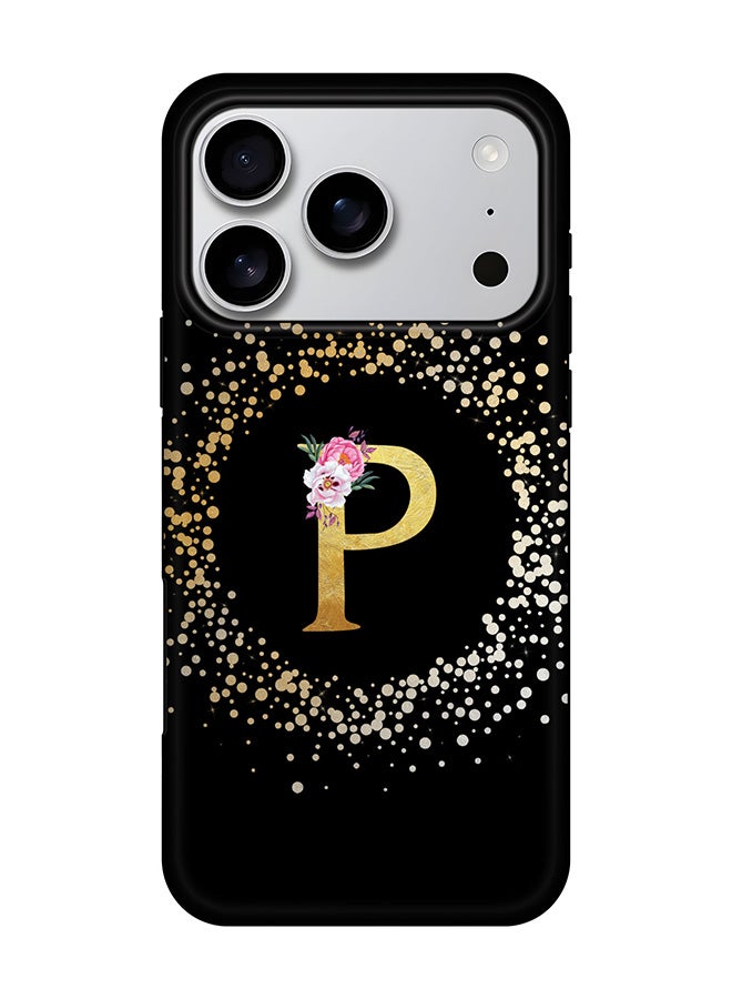 Stylizedd Tough Pro Magnetic Case for iPhone 17 Pro, Dual Layer hybrid PC + TPU Mobile Cover Matte - Custom Monogram Floral - P ( Black )