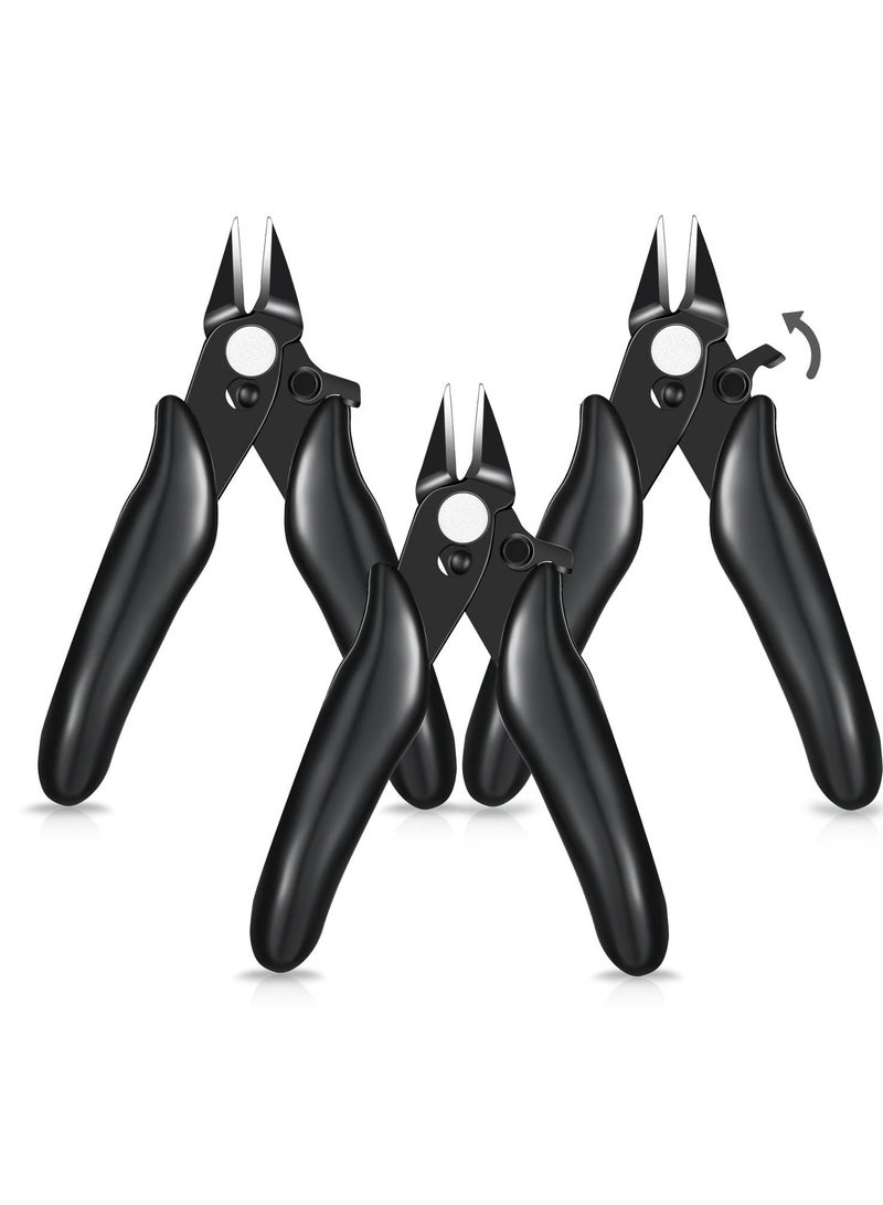 Excefore 3 Pcs 3.5 Inch Micro Cutter With Lock Flush Cutter Mini Wire Cutters Side Cutters Diagonal Cutting Pliers Small Flush Cut Pliers Jewelers Tools Soft Wire Snips Nippers For Electronic, Model, Black  - Image 1