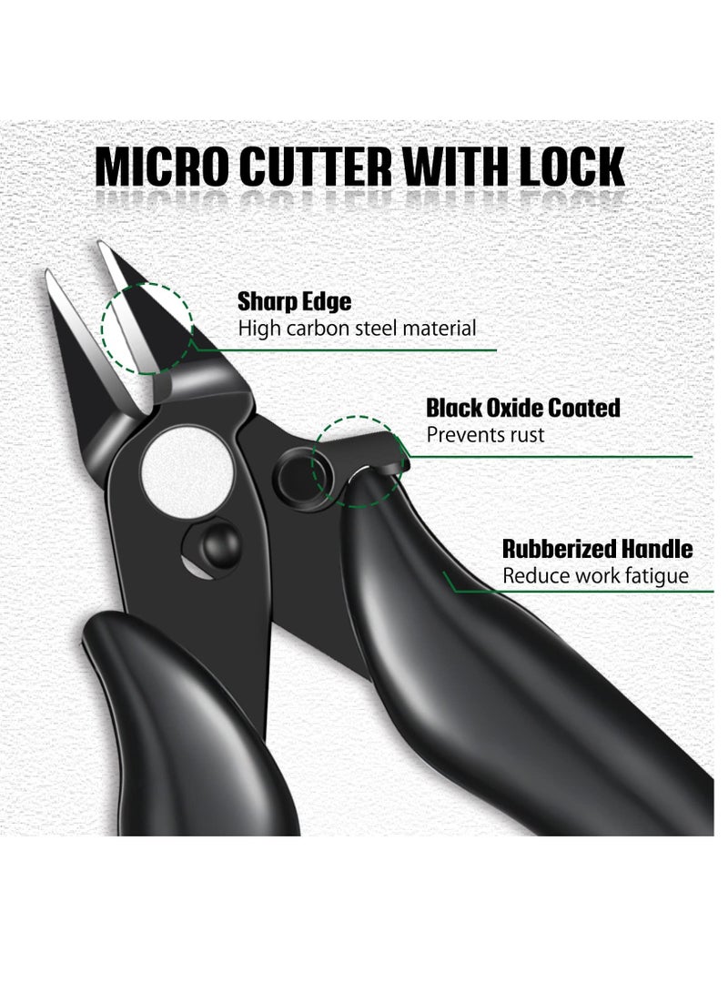 Excefore 3 Pcs 3.5 Inch Micro Cutter With Lock Flush Cutter Mini Wire Cutters Side Cutters Diagonal Cutting Pliers Small Flush Cut Pliers Jewelers Tools Soft Wire Snips Nippers For Electronic, Model, Black  - Image 4
