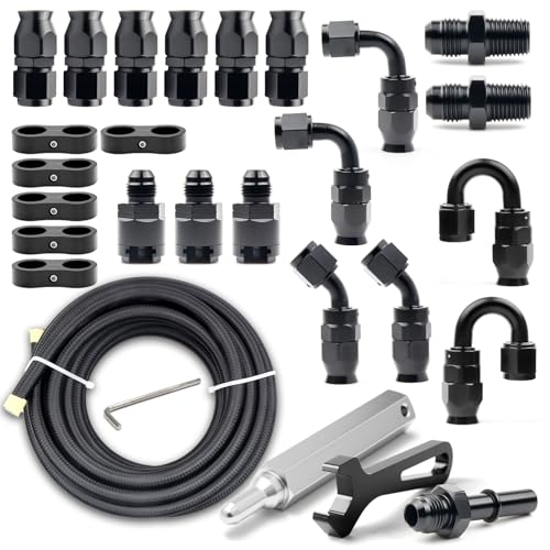 Medoon 8AN PTFE Fuel Line Kit, 13/32" Nylon Stainless Steel Braided, LS Swap EFI E85 Injection Fuel Hose Fitting AN8 26FT - Image 1