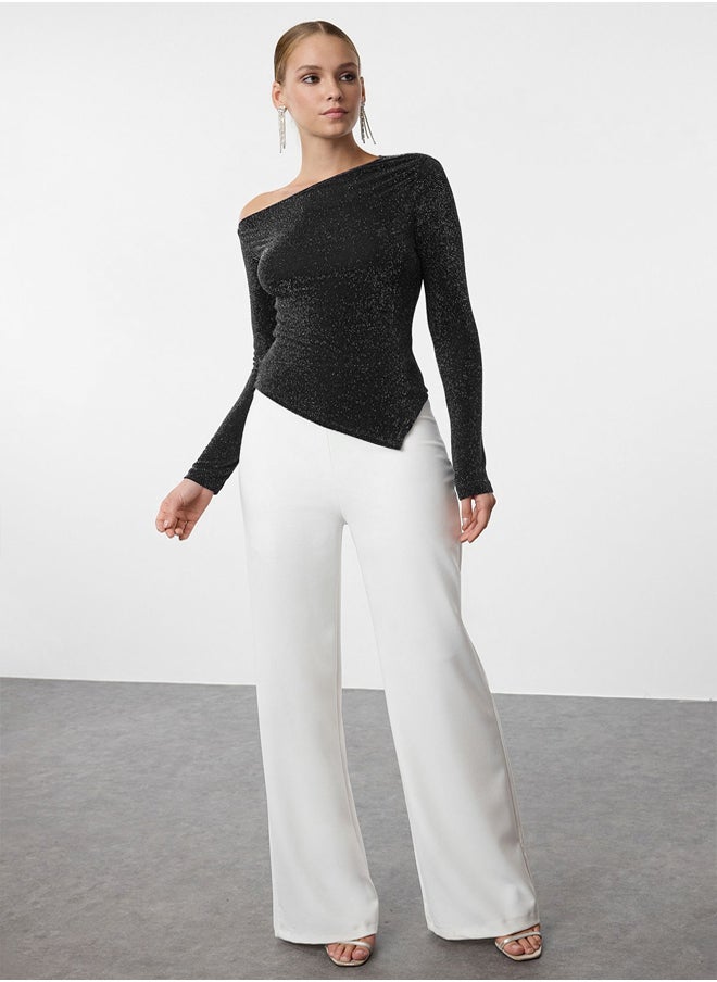 trendyol Anthracite Asymmetric Hem Detailed Knitted Blouse TPRAW25BZ00018  - Image 2