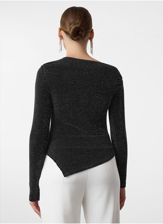 trendyol Anthracite Asymmetric Hem Detailed Knitted Blouse TPRAW25BZ00018  - Image 5