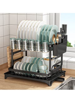 Anmi Dish Drying Rack Multifunctional Dish Rack Rustproof Kitchen Dish Drying Rack with Drainboard Space-Saving 2-Tier Dish Drying Rack with Utensil Holder & Cup Holder for Kitchen Counter （Black）  - Image 2