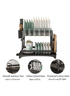 Anmi Dish Drying Rack Multifunctional Dish Rack Rustproof Kitchen Dish Drying Rack with Drainboard Space-Saving 2-Tier Dish Drying Rack with Utensil Holder & Cup Holder for Kitchen Counter （Black）  - Image 3