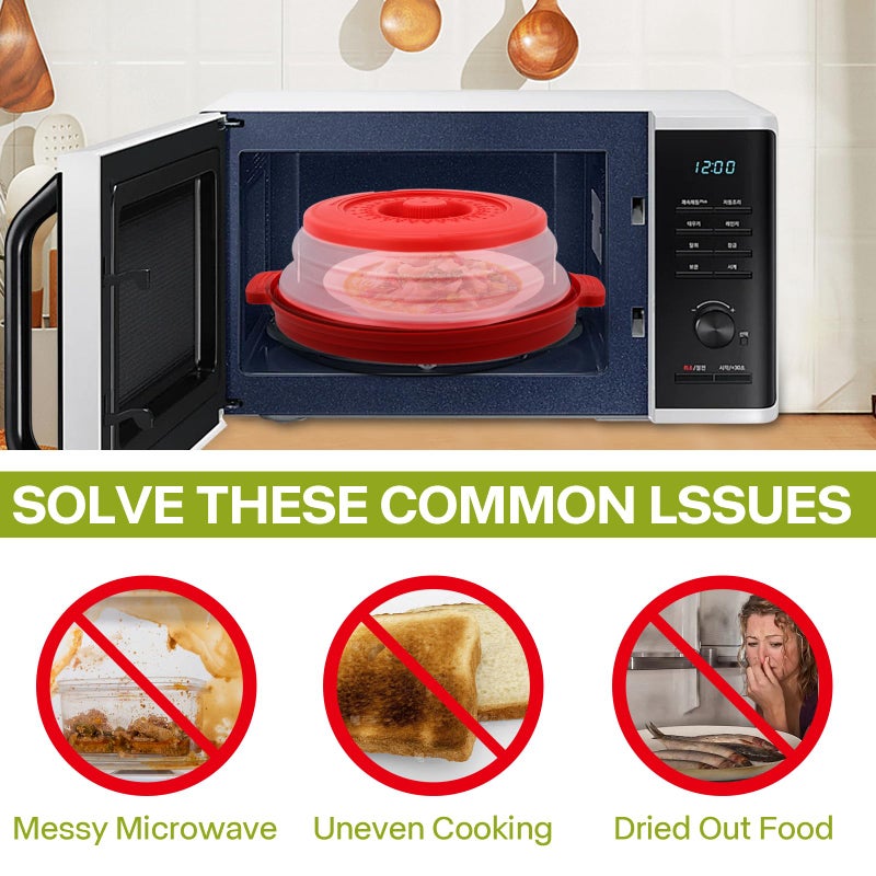 Saebume Microwave Splatter Cover for Food with Anti-scald Base Plate,Large Plastic & Silicone Vented Avoid Scalding Collapsible Guard Lid,Kitchen Essential Gadgets for Meal Prep-10.7 Inch (Red) - Image 2