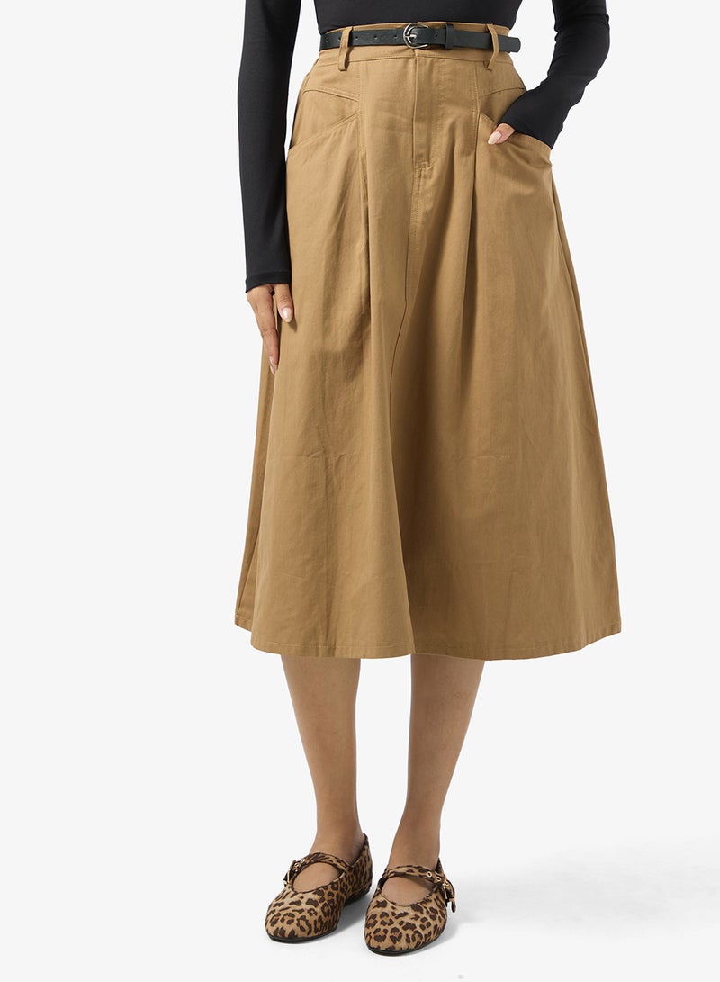 جينجر تنورة ميدي بحزام وجيوب - Image 1