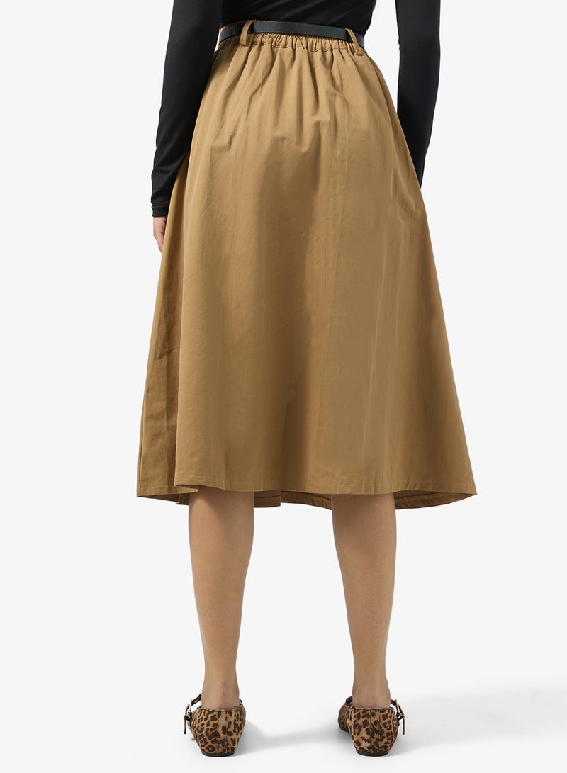 جينجر تنورة ميدي بحزام وجيوب - Image 3