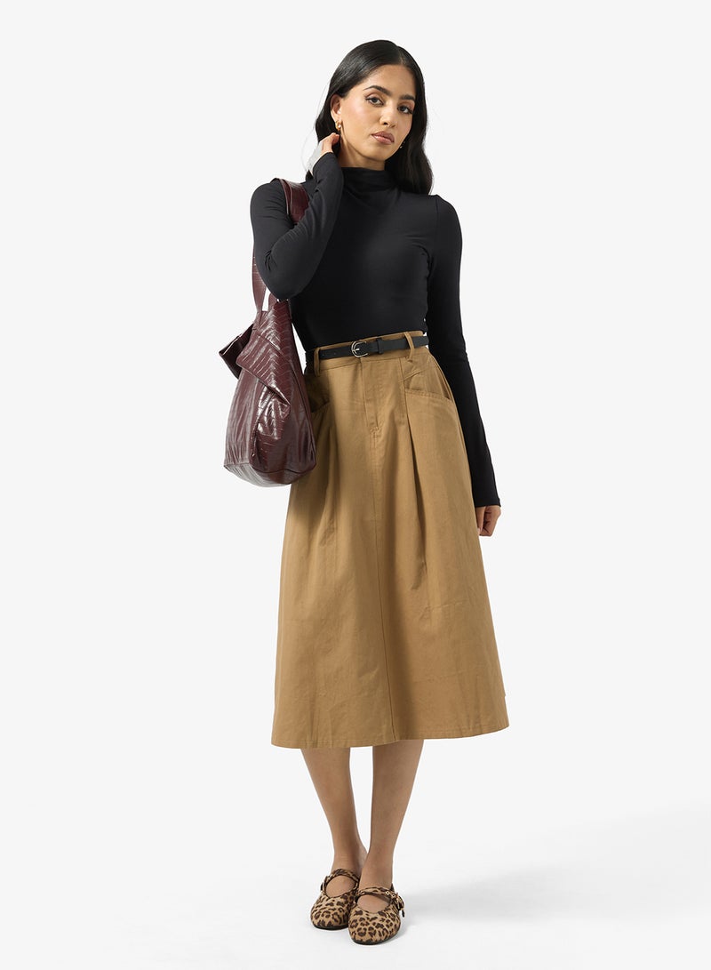 جينجر تنورة ميدي بحزام وجيوب - Image 2