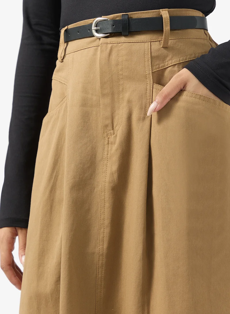 Ginger Belted Midi Skirt with Pockets