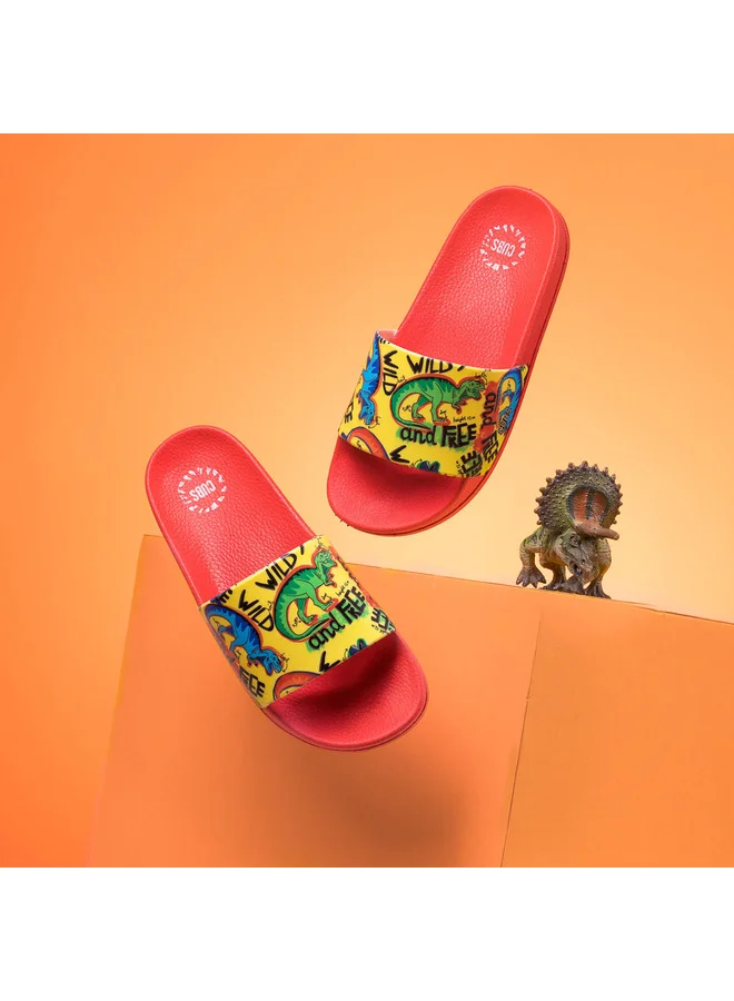CUBS Dinosaur Print Everyday Wear Eco-Friendly Pvc Slides For Kids Lightweight Easy To Wash And Anti-Slip Soles