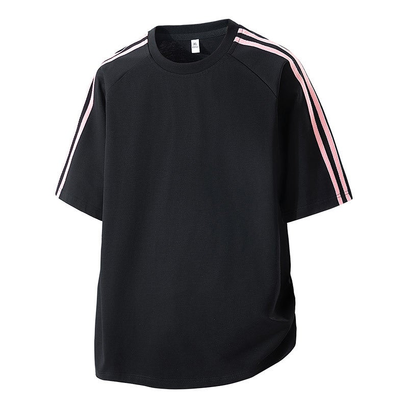 American Retro Trendy Brand Letter Three-Stripe Short-Sleeve T-Shirt For Men And Women, Loose Heavyweight Summer T-Shirt - Image 1