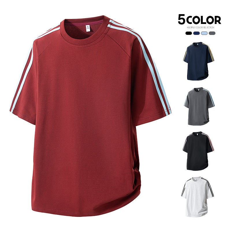 American Retro Trendy Brand Letter Three-Stripe Short-Sleeve T-Shirt For Men And Women, Loose Heavyweight Summer T-Shirt - Image 2