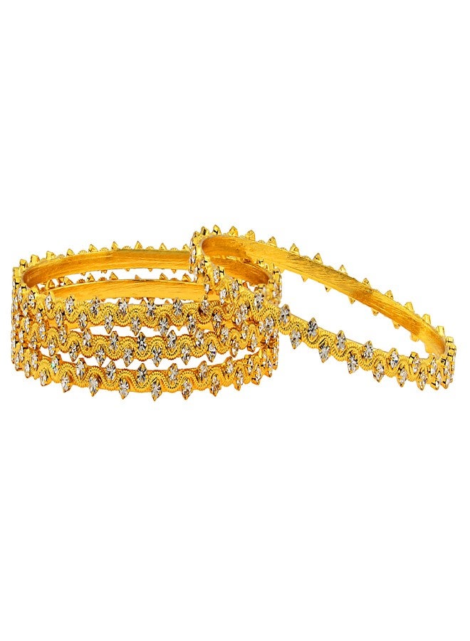 ZIVOM® 22K Gold Plated Classic American Diamond CZ Bangle Set Of 4 Gift - Image 3
