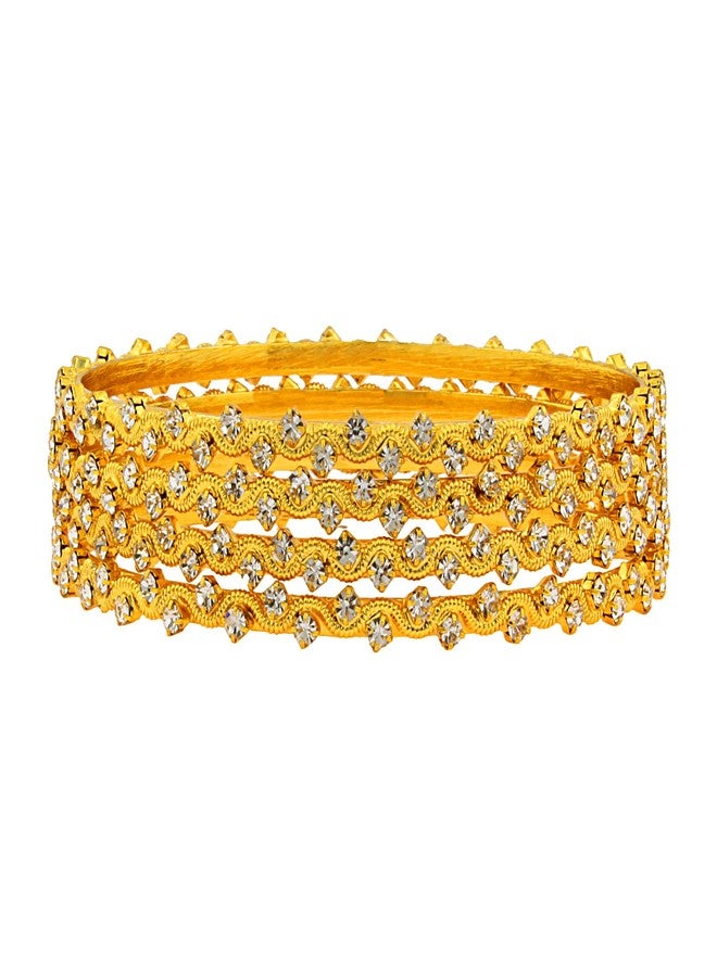 ZIVOM® 22K Gold Plated Classic American Diamond CZ Bangle Set Of 4 Gift - Image 2
