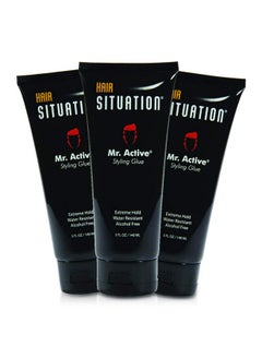 Hair Situation Mr. Active Styling Glue Hair Gel For Men Water Resistance Extreme Hold Nonflaking & Alcohol Free (3 Pack)  - Image 1