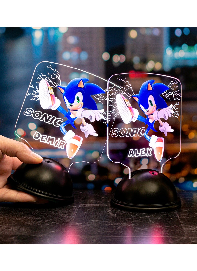 Sevgi Lambası - Love Lamp Sonic the Hedgehog Gift, Kids Room Super Sonic Gift Named LED Lamp, Sonic Design LED Lamp - Image 1