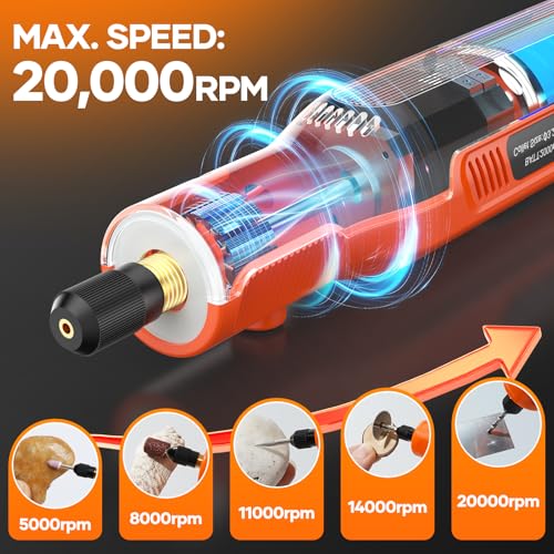 kejector Mini Cordless Rotary Tool with 113 Accessories,Engraving Pen LED Screen & Ring Light 5000mAh Power Rotary Tool Kit 5-Speed for Engraving Sanding, Polishing, Carving, Cutting, DIY Crafts, - Image 5