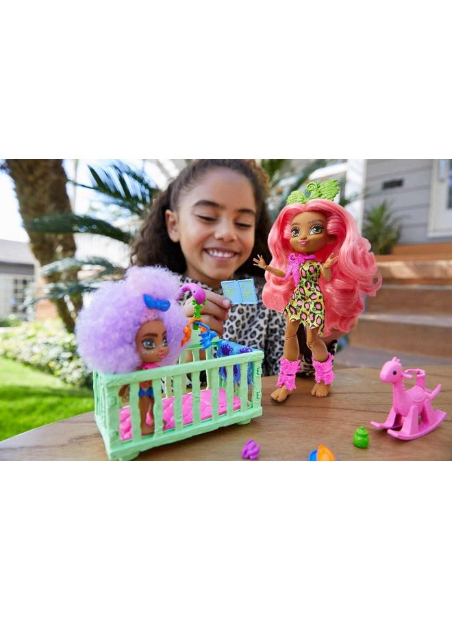 Cave Club Mattel Cave Club Tot Sitting Adventure Babysitting Playset with Fernessa Doll (8 - 10-inch, Pink Hair), Toddler Doll, Crib, Rocking Horse and Accessories, Gift for 4 Year Olds and Up  - Image 2