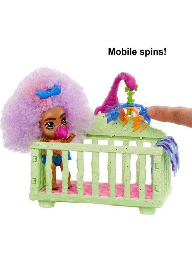 Cave Club Mattel Cave Club Tot Sitting Adventure Babysitting Playset with Fernessa Doll (8 - 10-inch, Pink Hair), Toddler Doll, Crib, Rocking Horse and Accessories, Gift for 4 Year Olds and Up  - Image 3