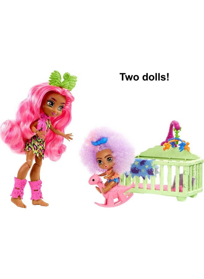 Cave Club Mattel Cave Club Tot Sitting Adventure Babysitting Playset with Fernessa Doll (8 - 10-inch, Pink Hair), Toddler Doll, Crib, Rocking Horse and Accessories, Gift for 4 Year Olds and Up  - Image 4